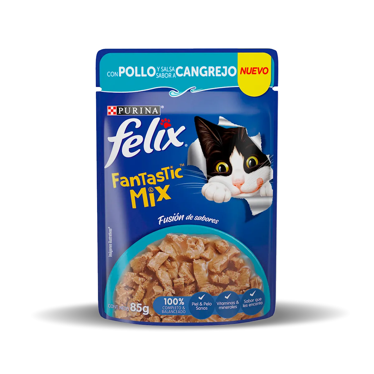 Alimento Húmedo Gato Felix Fantastic Mix Pollo Y Salsa Sabor A Cangrejo